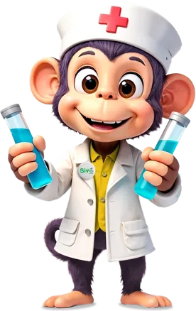 Monito doctor con tubos de ensayo